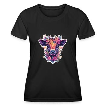 Vache Tête de vache Audacieuse Agriculture Veau - T-shirt sport Femme - noir - Devant - AI Model Female 172 light (172cm)