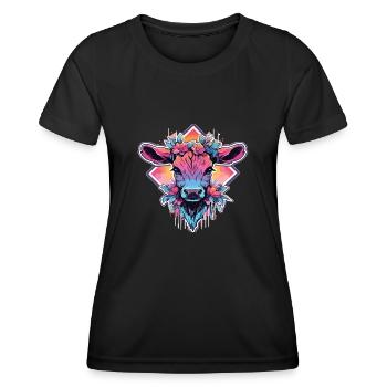 Vache Tête de vache Audacieuse Agriculture Veau - T-shirt sport Femme - noir - Devant - AI Model Female 172 light (172cm)