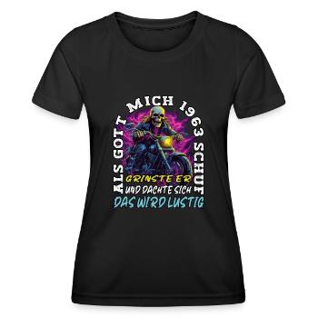 61. Geburtstag als Gott mich schuf Motorrad 1963 - Frauen Funktions-T-Shirt - Schwarz - Vorne - AI Model Female 172 light (172cm)