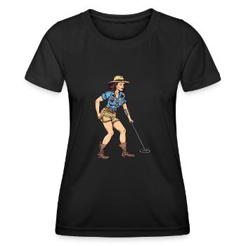Pin up Girl Metalldetektor Sondengänger - Frauen Funktions-T-Shirt - Schwarz - Vorne - AI Model Female 172 light (172cm)