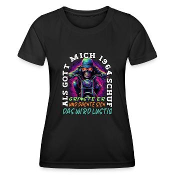 60. Geburtstag als Gott mich schuf Motorrad 1964 - Frauen Funktions-T-Shirt - Schwarz - Vorne - AI Model Female 172 light (172cm)