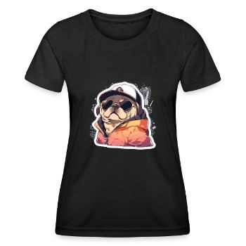 Mops Mops Hund Mops Sonnenbrille Mops Geschenk - Frauen Funktions-T-Shirt - Schwarz - Vorne - AI Model Female 172 light (172cm)