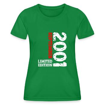 2001 September Limited Edition 22. Geburtstag Deko - Frauen Funktions-T-Shirt - Kelly Green - Vorne - AI Model Female 172 dark (172cm)