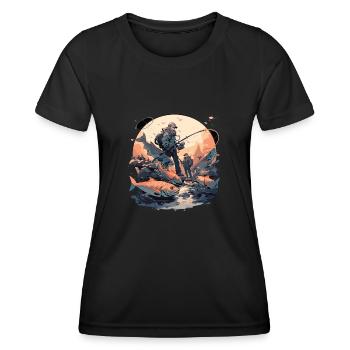 Father and son fishing - Women's Functional T-Shirt - black - Front - AI Model Female 172 light (172cm)