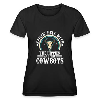 Raisin' Hell With The Hippies And The Cowboys - Frauen Funktions-T-Shirt - Schwarz - Vorne - AI Model Female 172 light (172cm)