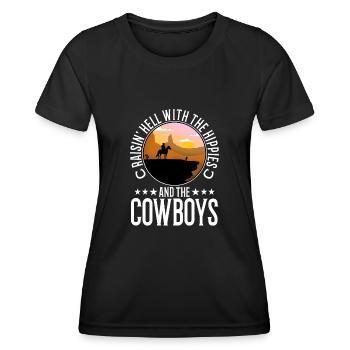 Raisin' Hell With The Hippies And The Cowboys - Frauen Funktions-T-Shirt - Schwarz - Vorne - AI Model Female 172 light (172cm)