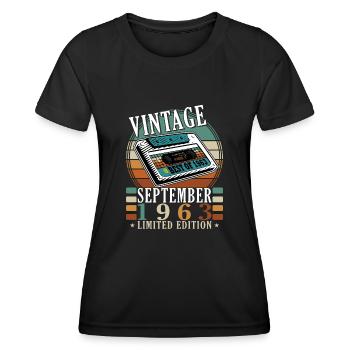 Septembre 1963 Anniversaire Septembre 1963 Septembre - T-shirt sport Femme - noir - Devant - AI Model Female 172 light (172cm)
