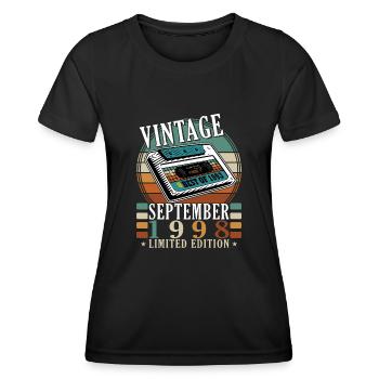 Septembre 1998 Anniversaire Septembre 1998 Septembre - T-shirt sport Femme - noir - Devant - AI Model Female 172 light (172cm)