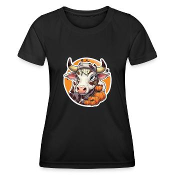 Vache laitière Vache Vache Halloween Fermier d’automne - T-shirt sport Femme - noir - Devant - AI Model Female 172 light (172cm)