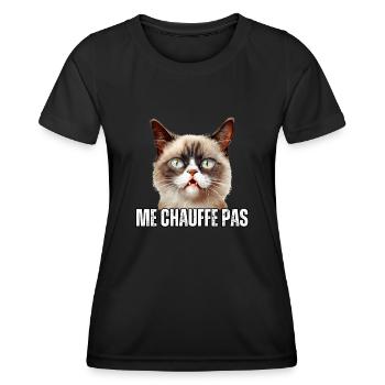 Cadeau Humour propriétaire chat me chauffe pas - T-shirt sport Femme - noir - Devant - AI Model Female 172 light (172cm)