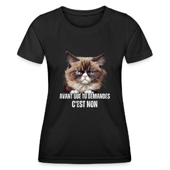 Cadeau Humour propriétaire chat memes sarcasme - T-shirt sport Femme - noir - Devant - AI Model Female 172 light (172cm)