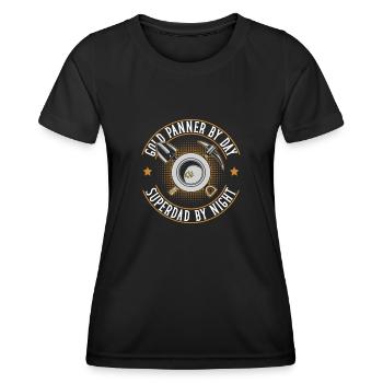 Goldwäscher bei Tag - Superdad bei Nacht - Frauen Funktions-T-Shirt - Schwarz - Vorne - AI Model Female 172 light (172cm)