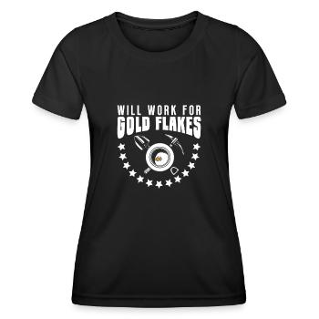 Works for gold flakes - Gold Panning Mining - Women's Functional T-Shirt - black - Front - AI Model Female 172 light (172cm)