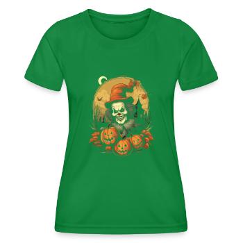 Gruseliger Clown Mit Kürbissen Und Mond Halloween - Frauen Funktions-T-Shirt - Kelly Green - Vorne - AI Model Female 172 dark (172cm)