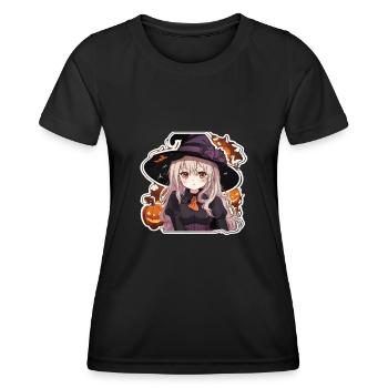 Sorcière Sorcière Sorcière Helloween Sorcière Costume Citrouille - T-shirt sport Femme - noir - Devant - AI Model Female 172 light (172cm)