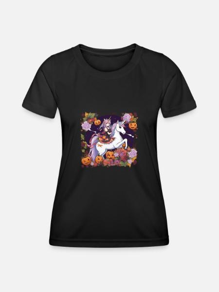 Einhorn Halloween Einhörner Unicorn Helloween - Frauen Funktions-T-Shirt - Schwarz