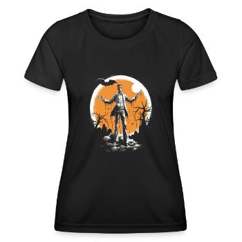 Zombie squelette avec les bras tendus devant la lune - T-shirt sport Femme - noir - Devant - AI Model Female 172 light (172cm)