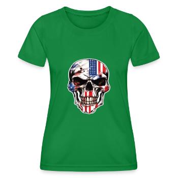Skulls Skull America Flag Skull Bone - Women's Functional T-Shirt - kelly green - Front - AI Model Female 172 dark (172cm)