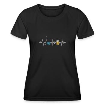 Angeln und Bier Herzschlag - Frauen Funktions-T-Shirt - Schwarz - Vorne - AI Model Female 172 light (172cm)