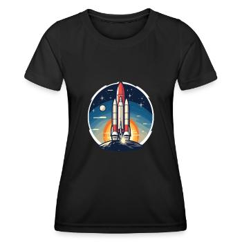 Vintage Raketen Weltraum Logo Space Rocket - Women's Functional T-Shirt - black - Front - AI Model Female 172 light (172cm)