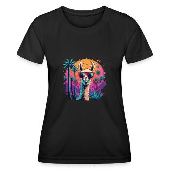 Alpaca Retro Sunset Alpaca Sunglasses Alpacas - Women's Functional T-Shirt - black - Front - AI Model Female 172 light (172cm)
