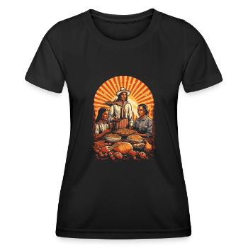 Pèlerins et Indiens Action de grâce culturelle - T-shirt sport Femme - noir - Devant - AI Model Female 172 light (172cm)