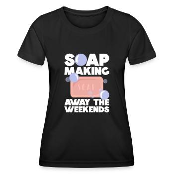 Fabrication de savon bouilloire à savon dicton - T-shirt sport Femme - noir - Devant - AI Model Female 172 light (172cm)