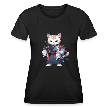 Asia Cat Japanese Samurai Samurai - Women's Functional T-Shirt - black - Front - AI Model Female 172 light (172cm)