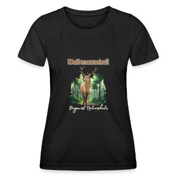 Jäger Outfit Waidmannsheil - Jagen ist Naturschutz - Frauen Funktions-T-Shirt - Schwarz - Vorne - AI Model Female 172 light (172cm)