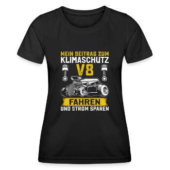 Klimaschutz V8 Lustig - Frauen Funktions-T-Shirt - Schwarz - Vorne - AI Model Female 172 light (172cm)