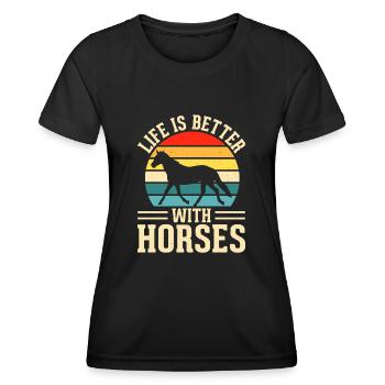 Chevaux - T-shirt sport Femme - noir - Devant - AI Model Female 172 light (172cm)