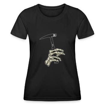Skeleton Hand Holding Rock Hammer - Rockhounding - Women's Functional T-Shirt - black - Front - AI Model Female 172 light (172cm)