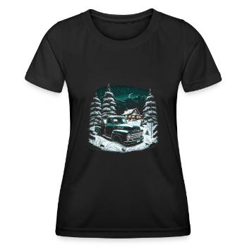 Nostalgische Weihnachtsstimmung: Oldtimer-Truck - Frauen Funktions-T-Shirt - Schwarz - Vorne - AI Model Female 172 light (172cm)