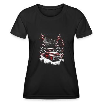 Nostalgische Weihnachtsstimmung: Oldtimer-Truck - Frauen Funktions-T-Shirt - Schwarz - Vorne - AI Model Female 172 light (172cm)