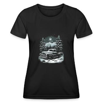 Nostalgische Weihnachtsstimmung: Oldtimer-Truck - Frauen Funktions-T-Shirt - Schwarz - Vorne - AI Model Female 172 light (172cm)