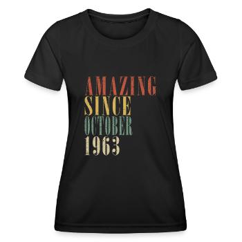 Octobre 1963 Anniversaire Octobre 1963 Octobre - T-shirt sport Femme - noir - Devant - AI Model Female 172 light (172cm)