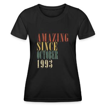 Octobre 1993 Anniversaire Octobre 1993 Octobre - T-shirt sport Femme - noir - Devant - AI Model Female 172 light (172cm)