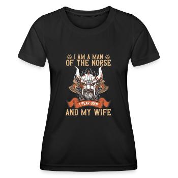 I'm A Man Of The Norse I Fear Odin & My Wife - Frauen Funktions-T-Shirt - Schwarz - Vorne - AI Model Female 172 light (172cm)