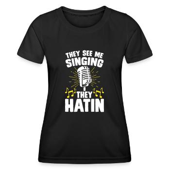 Chanteur chanteur - T-shirt sport Femme - noir - Devant - AI Model Female 172 light (172cm)