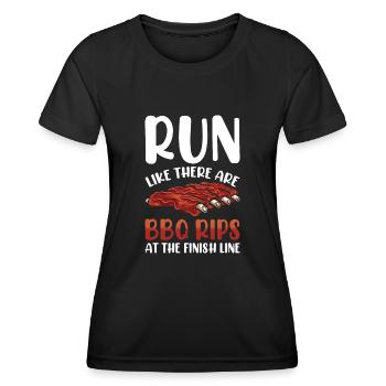 Ligne d’arrivée du marathonien de marathon Dire drôle - T-shirt sport Femme - noir - Devant - AI Model Female 172 light (172cm)