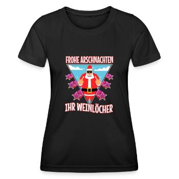 Frohe Arschnachten ihr Weinlöcher - Frauen Funktions-T-Shirt - Schwarz - Vorne - AI Model Female 172 light (172cm)