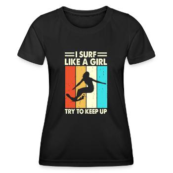 Surfer Surfen - Frauen Funktions-T-Shirt - Schwarz - Vorne - AI Model Female 172 light (172cm)