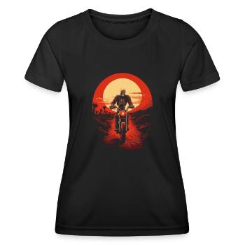 Skeleton on motorcycle in gloomy sunset - Women's Functional T-Shirt - black - Front - AI Model Female 172 light (172cm)