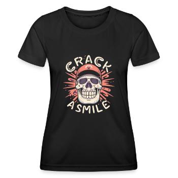 Skulls Crack A Smile Totenkopf Skull - Frauen Funktions-T-Shirt - Schwarz - Vorne - AI Model Female 172 light (172cm)