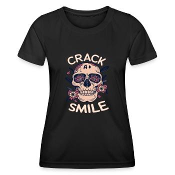 Skulls Crack A Smile Totenkopf Skull - Frauen Funktions-T-Shirt - Schwarz - Vorne - AI Model Female 172 light (172cm)