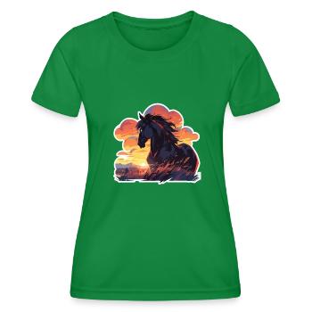 Horses, Black Horse, Horse, Sunset - Women's Functional T-Shirt - kelly green - Front - AI Model Female 172 dark (172cm)