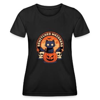 Bewitched Whiskers - Enchanting Cat Halloween - Women's Functional T-Shirt - black - Front - AI Model Female 172 light (172cm)