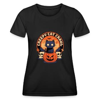 Creepy Cat Crawl - Spooktacular Halloween Mystique - Frauen Funktions-T-Shirt - Schwarz - Vorne - AI Model Female 172 light (172cm)