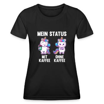 Einhorn Mein Status Mit Kaffee Ohne Kaffee - Frauen Funktions-T-Shirt - Schwarz - Vorne - AI Model Female 172 light (172cm)