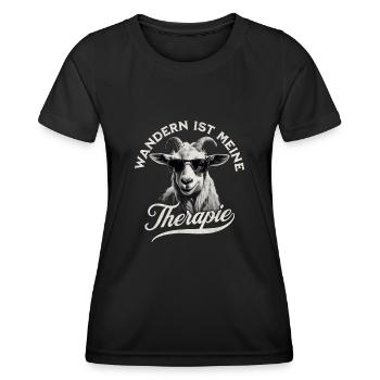 Wandern Ist Meine Therapie - Hiking Ziege Motiv - Frauen Funktions-T-Shirt - Schwarz - Vorne - AI Model Female 172 light (172cm)